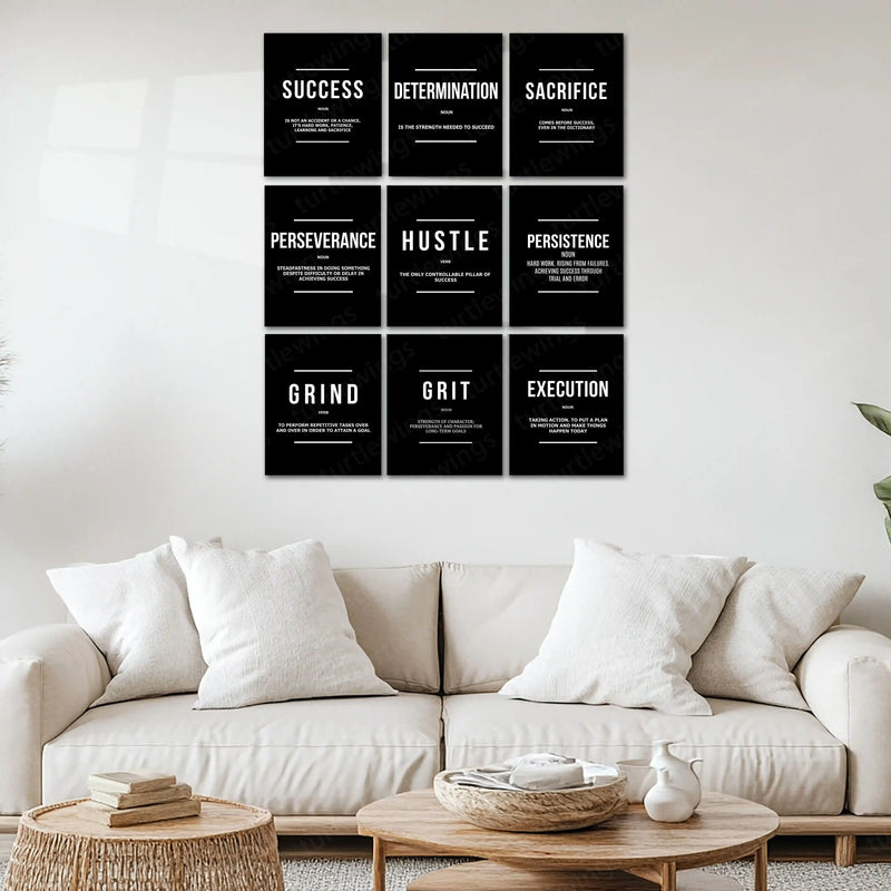 Motivational Metal Poster Set of 9 – Inspirational Wall Frame Decoretal wall frame set - TURTLEWINGS 