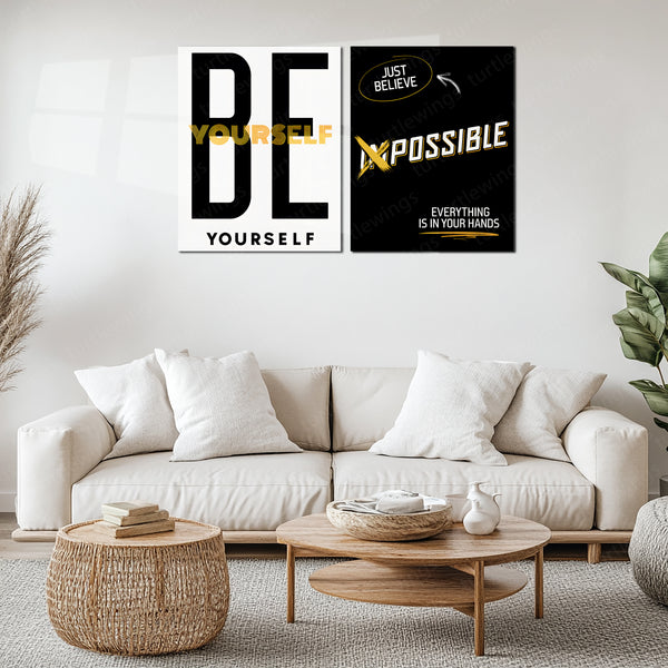 Motivational Metal Poster Set of 2 – Inspirational Quote Wall Frame Décor