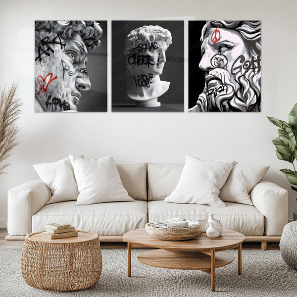 Rebel Renaissance – Luxury Street Art Metal Poster Set of 3 | Modern Luxury Wall Frames | Bold Urban Aesthetic