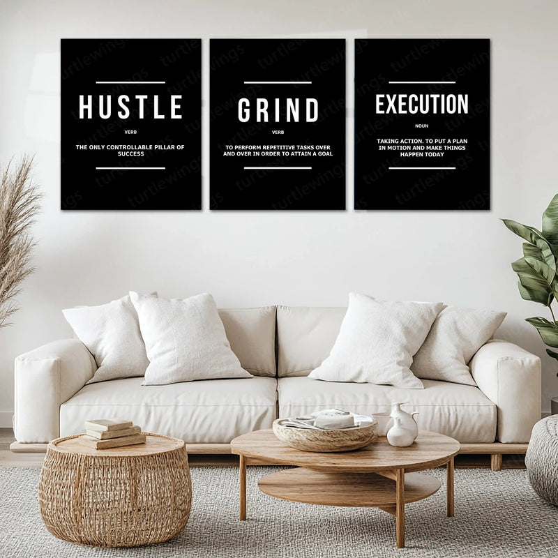 Motivational Metal Poster Set of 3 – Inspirational Wall Frame Decoretal wall frame set 02 - TURTLEWINGS 