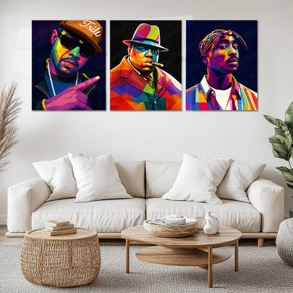 Hip-Hop Legends – Metal Poster Set of 3 | Tupac, Biggie, Eminem Tribute | Street Culture Luxury Wall Frames