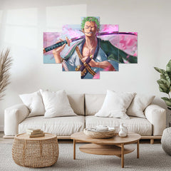 Roronoa Zoro Metal Poster Set of 5 – Split Wall Art | One Piece Swordsman Edition | Anime Metal Frame Collection