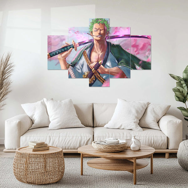 Roronoa Zoro Metal Poster Set of 5 – Split Wall Art | One Piece Swordsman Edition | Anime Metal Frame Collection