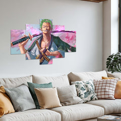 Roronoa Zoro Metal Poster Set of 5 – Split Wall Art | One Piece Swordsman Edition | Anime Metal Frame Collection