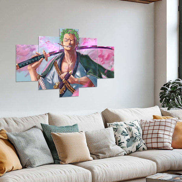 Roronoa Zoro Metal Poster Set of 5 – Split Wall Art | One Piece Swordsman Edition | Anime Metal Frame Collection