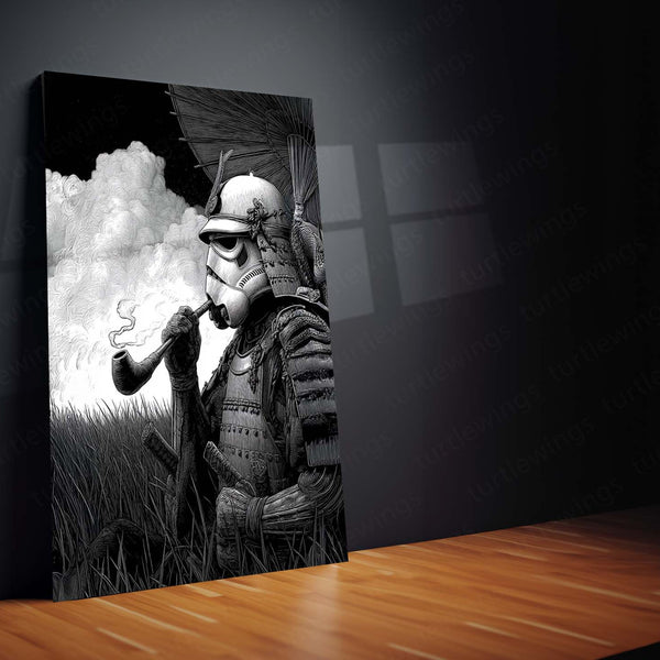 Stormtrooper Samurai Smoking – Futuristic Fusion Art Metal Frame - TURTLEWINGS 