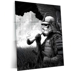 Stormtrooper Samurai Smoking – Futuristic Fusion Art Metal Frame - TURTLEWINGS 