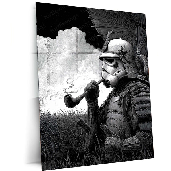 Stormtrooper Samurai Smoking – Futuristic Fusion Art Metal Frame - TURTLEWINGS 