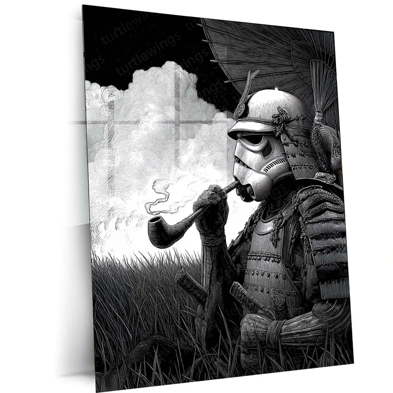 Stormtrooper Samurai Smoking – Futuristic Fusion Art Metal Frame - TURTLEWINGS 