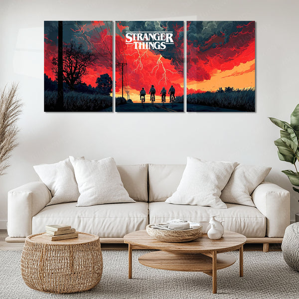 Movies & Series Metal Poster Set of 3 | Stranger Things Storm Horizon Triptych Wall Art