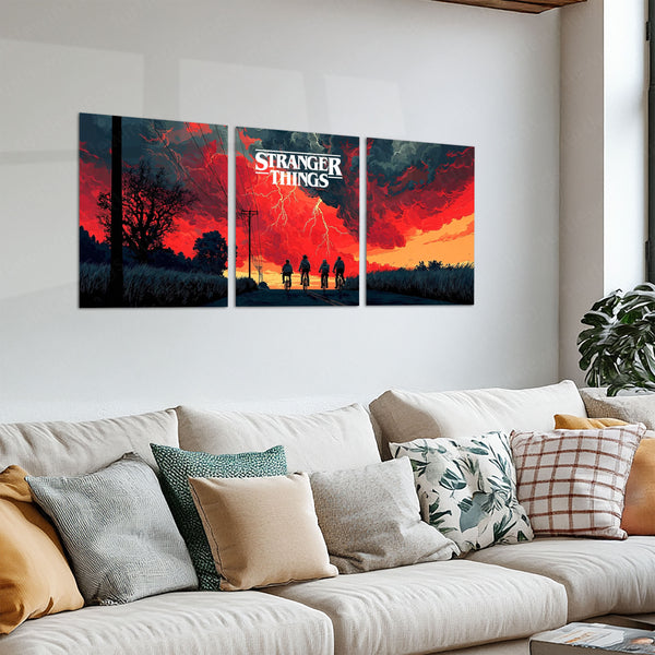 Movies & Series Metal Poster Set of 3 | Stranger Things Storm Horizon Triptych Wall Art