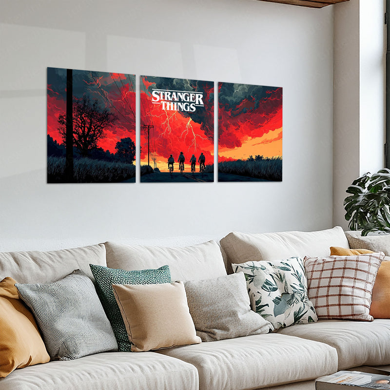 Movies & Series Metal Poster Set of 3 | Stranger Things Storm Horizon Triptych Wall Art