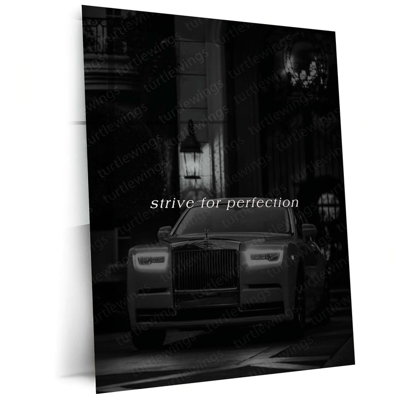 Quote Metal Poster | Strive for Perfection Motivational Metal Poster | Luxury Success, Excellence & Ambition Wall Art | Black