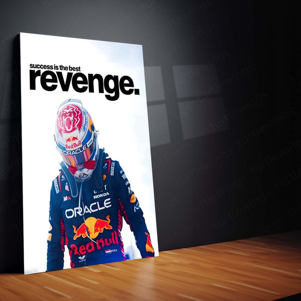 Quote Metal Poster | Max Verstappen – Success Is the Best Revenge Metal Frame Cold Execution, Champion Payback & F1 Dominance Wall Art | Relentless Motorsport Quote Metal Poster