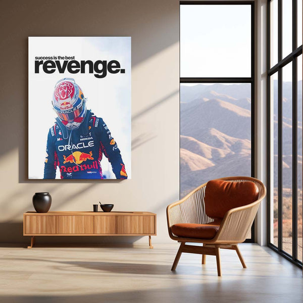 Quote Metal Poster | Max Verstappen – Success Is the Best Revenge Metal Frame Cold Execution, Champion Payback & F1 Dominance Wall Art | Relentless Motorsport Quote Metal Poster
