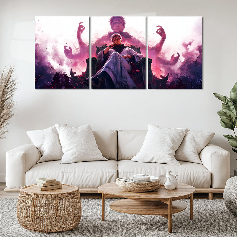 Anime Metal Poster Set of 3 | Ryomen Sukuna Throne Triptych Wall Art