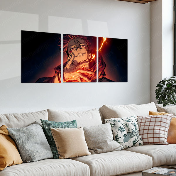 Anime Metal Poster Set of 3 | Ryomen Sukuna Infernal Smile Triptych Wall Art