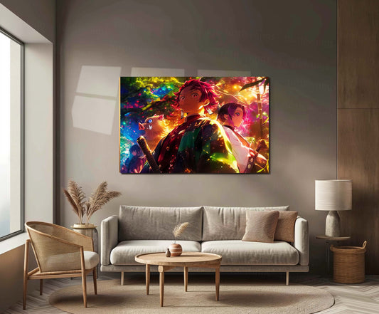 Tanjiro & Nezuko Metal Poster | Demon Slayer Anime Wall Art | Sibling Bond Aesthetic