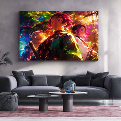 Tanjiro & Nezuko Metal Poster | Demon Slayer Anime Wall Art | Sibling Bond Aesthetic