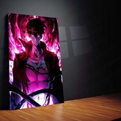 Sung Jin-Woo Red Edition – Solo Leveling Metal Poster | Shadow Monarch Rage Wall Frame