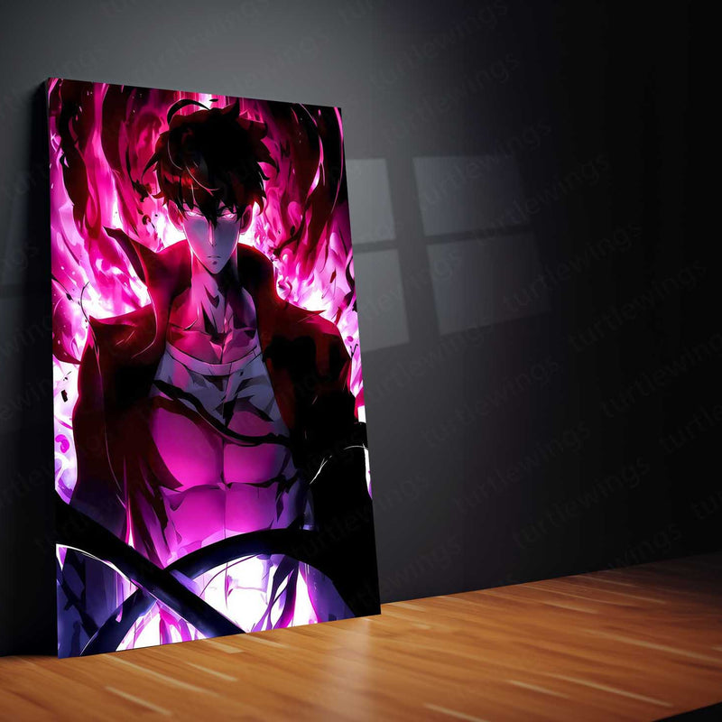 Sung Jin-Woo Red Edition – Solo Leveling Metal Poster | Shadow Monarch Rage Wall Frame