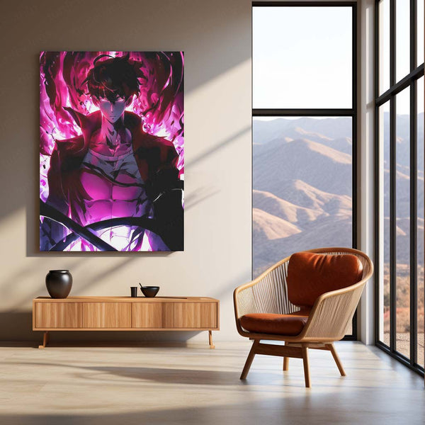 Sung Jin-Woo Red Edition – Solo Leveling Metal Poster | Shadow Monarch Rage Wall Frame