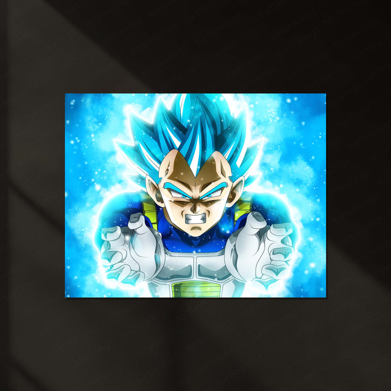 Dragon Ball Super Vegeta Blue Neon LED Metal Frame | Super Saiyan Blue Poster | Anime Power Wall Art
