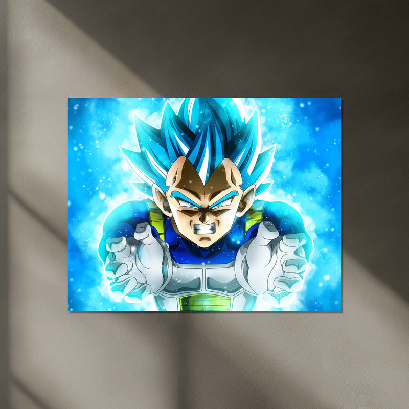 Dragon Ball Super Vegeta Blue Neon LED Metal Frame | Super Saiyan Blue Poster | Anime Power Wall Art