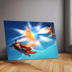 Anime Metal Poster | Superman vs Goku – Repulsor Power Clash | Ultimate Crossover Metal Frame | Anime × DC Wall Art - TURTLEWINGS 