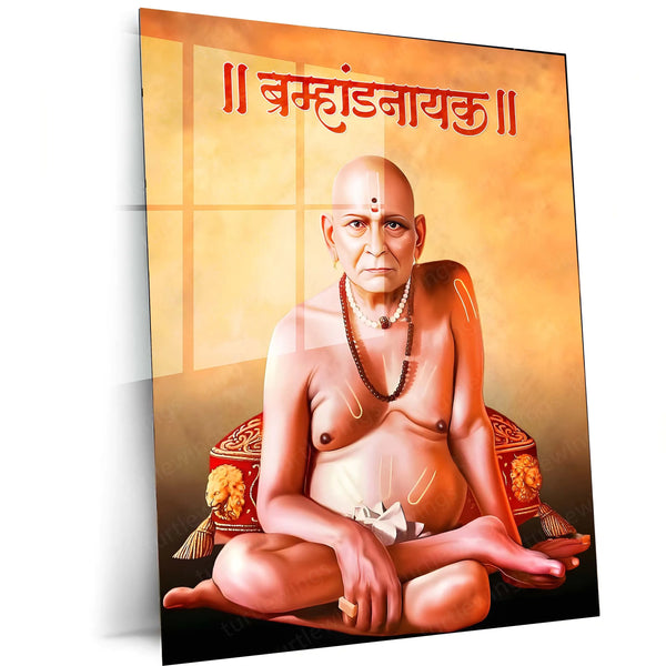 Spiritual Metal Poster | 🙏 Shree Swami Samarth Metal Poster | Akkalkot Maharaj Wall Art | Spiritual Decor for Devotees 01 - TURTLEWINGS 