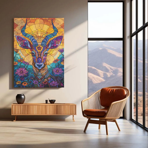 Vibrant Wildlife Elegance | Antelope Metal Poster | Nature-Inspired Wall Art