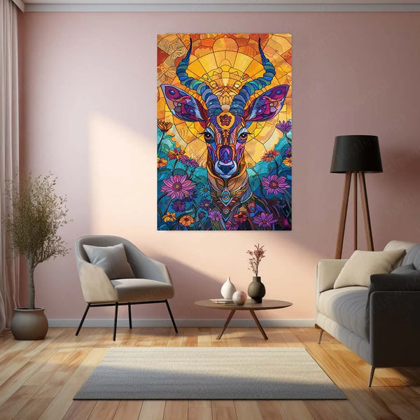 Vibrant Wildlife Elegance | Antelope Metal Poster | Nature-Inspired Wall Art
