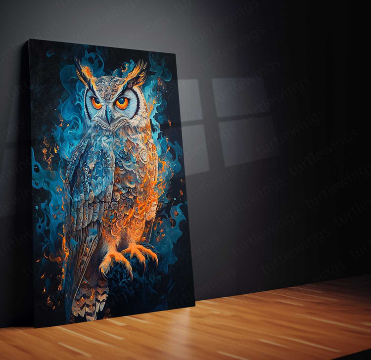 Anime-Style Owl Metal Poster | Mystical Creature Wall Art | Fantasy Wildlife Decor