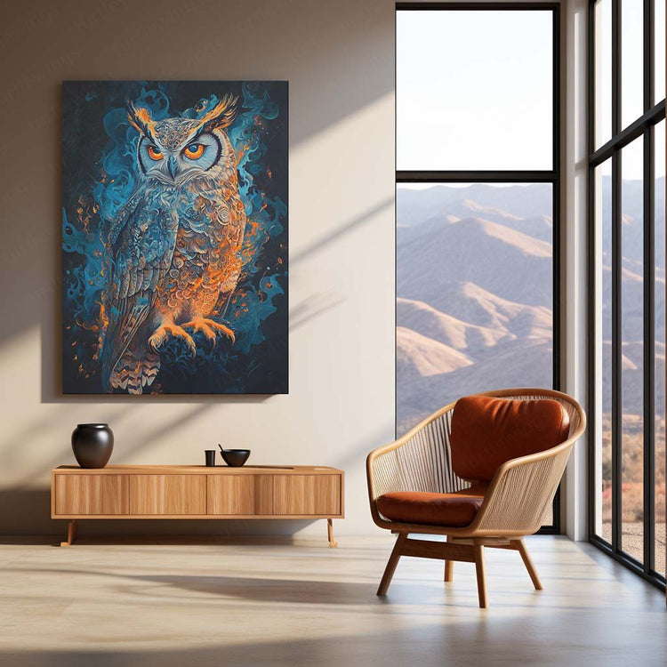 Anime-Style Owl Metal Poster | Mystical Creature Wall Art | Fantasy Wildlife Decor