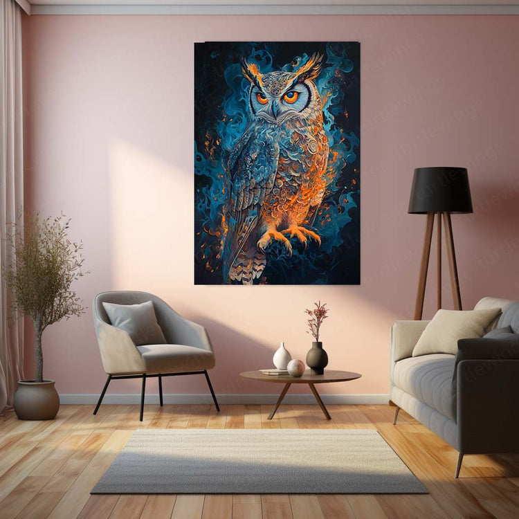 Anime-Style Owl Metal Poster | Mystical Creature Wall Art | Fantasy Wildlife Decor