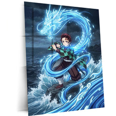Anime Metal Poster | Tanjiro Kamado Water Dragon Metal Poster | Demon Slayer Anime Wall Art | Premium Aluminum Print