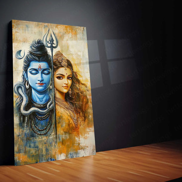 Spiritual Metal Poster | Lord Shiv Parvati Metal Poster | Divine Couple Wall Art | Spiritual Decor for Home & Temple 01 - TURTLEWINGS 