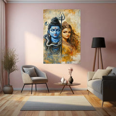 Spiritual Metal Poster | Lord Shiv Parvati Metal Poster | Divine Couple Wall Art | Spiritual Decor for Home & Temple 01 - TURTLEWINGS 