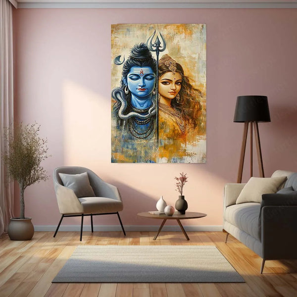 Spiritual Metal Poster | Lord Shiv Parvati Metal Poster | Divine Couple Wall Art | Spiritual Decor for Home & Temple 01 - TURTLEWINGS 