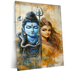 Spiritual Metal Poster | Lord Shiv Parvati Metal Poster | Divine Couple Wall Art | Spiritual Decor for Home & Temple 01 - TURTLEWINGS 