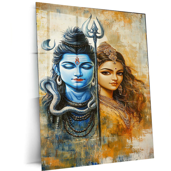 Spiritual Metal Poster | Lord Shiv Parvati Metal Poster | Divine Couple Wall Art | Spiritual Decor for Home & Temple 01 - TURTLEWINGS 