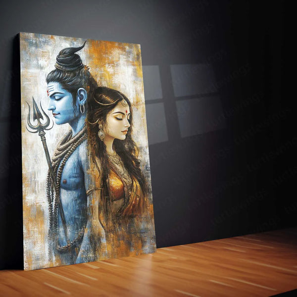 Spiritual Metal Poster | Lord Shiv Parvati Metal Poster | Divine Couple Wall Art | Spiritual Decor for Home & Temple - TURTLEWINGS 