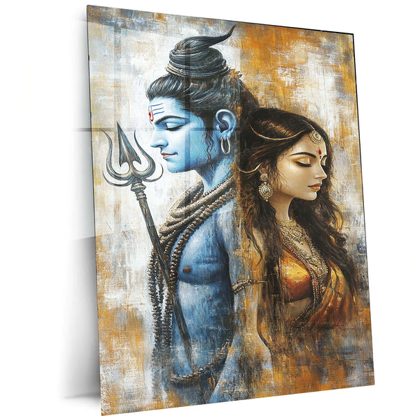 Spiritual Metal Poster | Lord Shiv Parvati Metal Poster | Divine Couple Wall Art | Spiritual Decor for Home & Temple - TURTLEWINGS 