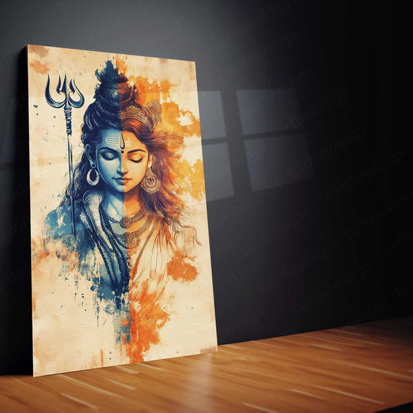 Spiritual Metal Poster | Lord Shiv Parvati Metal Poster | Divine Couple Wall Art | Spiritual Decor for Home & Temple 02 - TURTLEWINGS 
