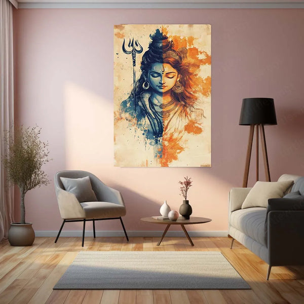 Spiritual Metal Poster | Lord Shiv Parvati Metal Poster | Divine Couple Wall Art | Spiritual Decor for Home & Temple 02 - TURTLEWINGS 