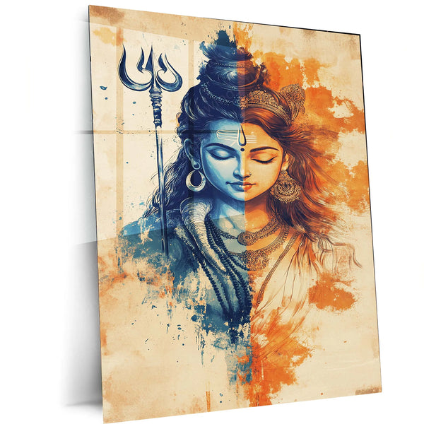 Spiritual Metal Poster | Lord Shiv Parvati Metal Poster | Divine Couple Wall Art | Spiritual Decor for Home & Temple 02 - TURTLEWINGS 