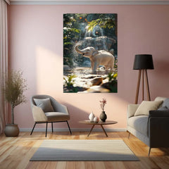 White Elephant Sprinkling Water Metal Poster | Aesthetic Nature-Inspired Wall Art | Symbol of Peace & Purity - TURTLEWINGS 