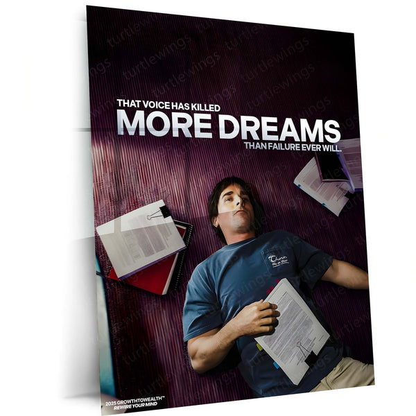 Quote Metal Poster | Christian Bale – That Voice Has Killed More Dreams Metal Frame Silencing Self-Doubt, Inner Discipline & Mental Strength Motivational Wall Art | Psychological Grit Quote Metal Poster