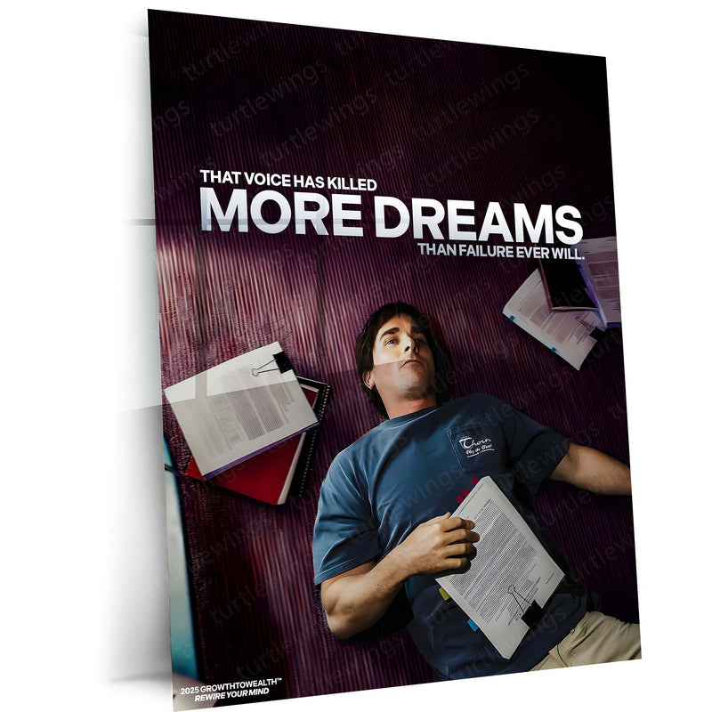 Quote Metal Poster | Christian Bale – That Voice Has Killed More Dreams Metal Frame Silencing Self-Doubt, Inner Discipline & Mental Strength Motivational Wall Art | Psychological Grit Quote Metal Poster