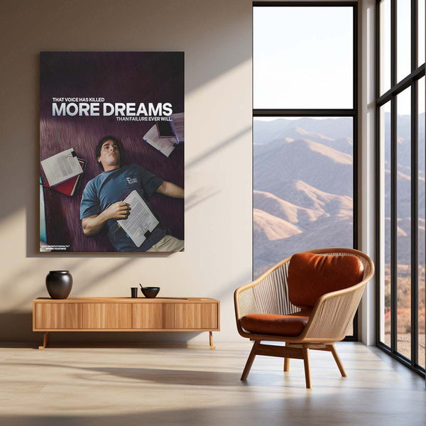 Quote Metal Poster | Christian Bale – That Voice Has Killed More Dreams Metal Frame Silencing Self-Doubt, Inner Discipline & Mental Strength Motivational Wall Art | Psychological Grit Quote Metal Poster